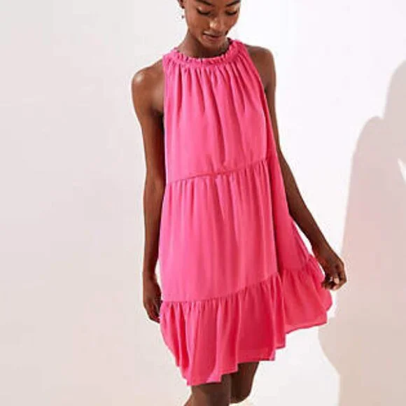 LOFT Tiered Swing Pocket Dress L - Picture 1 of 9